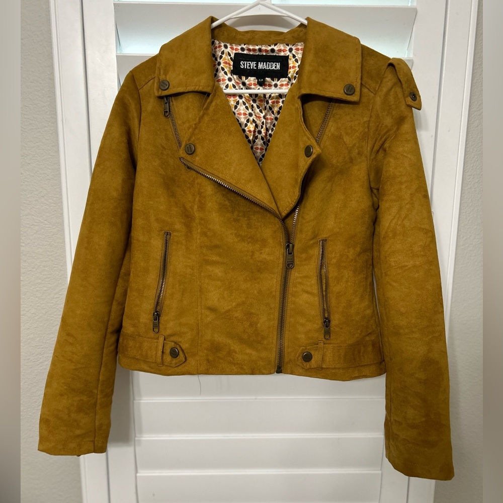 Steve Madden Faux Suede Moto Jacket Yellow Gold Zip Up Women’s Size Small